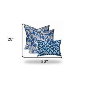 Homeroots Set Of Three 20x20 Blue And White Blown Seam Polyester Coastal Throw Pillows   409904