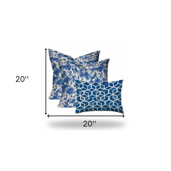Homeroots Set Of Three 20x20 Blue And White Blown Seam Polyester Coastal Throw Pillows   409904