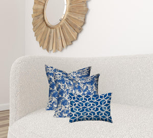 Homeroots Set Of Three 20x20 Blue And White Blown Seam Polyester Coastal Throw Pillows   409904