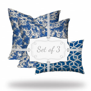 Homeroots Set Of Three 20" X 20" Blue And White Enveloped Coastal Throw Indoor Outdoor Pillow Cover  100% Polyester 409905