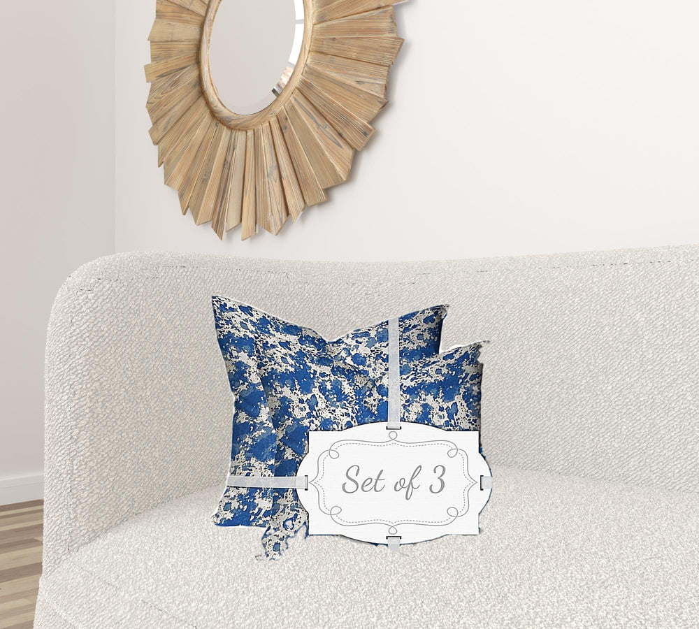 Homeroots Set Of Three 20" X 20" Blue And White Enveloped Coastal Throw Indoor Outdoor Pillow Cover  100% Polyester 409905