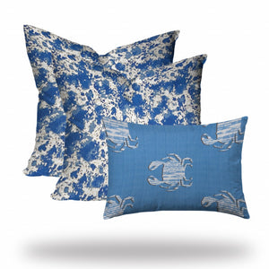 Homeroots Set Of 3 Blue Crab Indoor Outdoor Sewn Closed Pillows   409909