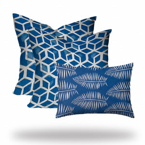Homeroots Set Of 3 Blue Cubic Indoor Outdoor Envelope Pillow Covers   409920