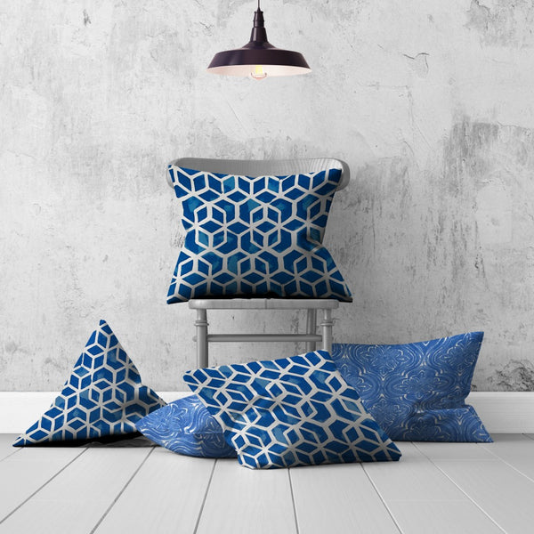 Homeroots Set Of Three 20" X 20" Blue And White Zippered Geometric Throw Indoor Outdoor Pillow  100% Polyester 409933