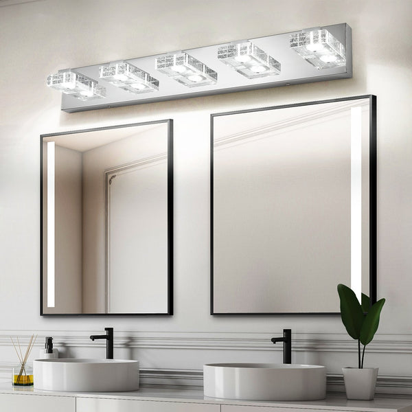 English Elm 31" Modern Chrome 5-Light Led Vanity Light Fixture With Square Acrylic Shades For Stylish Bathrooms W2312P374927