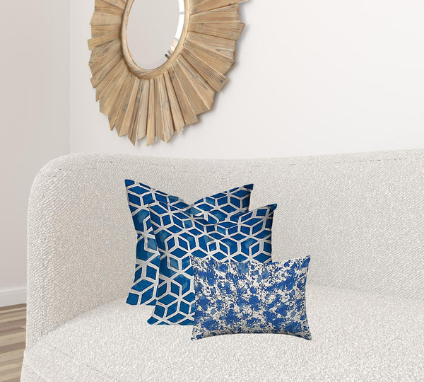 Homeroots Set Of Three 20" X 20" Blue And White Enveloped Geometric Throw Indoor Outdoor Pillow  100% Polyester 409936
