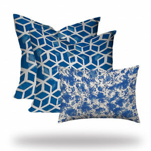 Homeroots Set Of Three 20" X 20" Blue And White Zippered Geometric Throw Indoor Outdoor Pillow  100% Polyester 409938