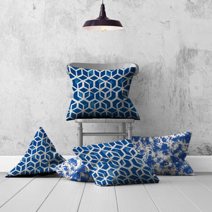 Homeroots Set Of Three 20" X 20" Blue And White Zippered Geometric Throw Indoor Outdoor Pillow  100% Polyester 409938