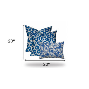 Homeroots Set Of Three 20" X 20" Blue And White Zippered Geometric Throw Indoor Outdoor Pillow  100% Polyester 409938