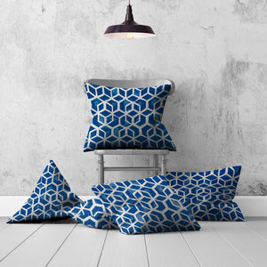 Homeroots Set Of Three 20" X 20" Blue And White Enveloped Geometric Throw Indoor Outdoor Pillow Cover  100% Polyester 409940