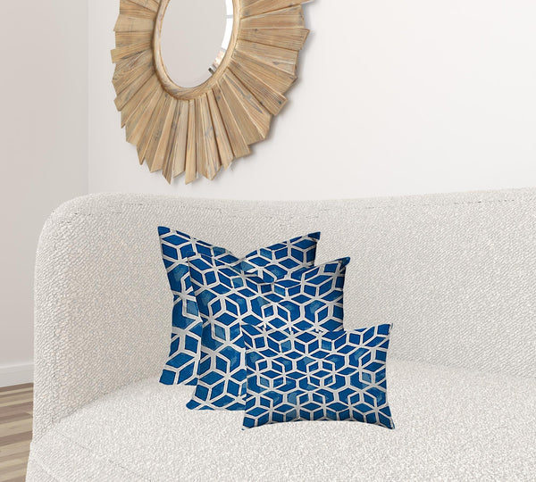 Homeroots Set Of Three 20" X 20" Blue And White Enveloped Geometric Throw Indoor Outdoor Pillow Cover  100% Polyester 409940
