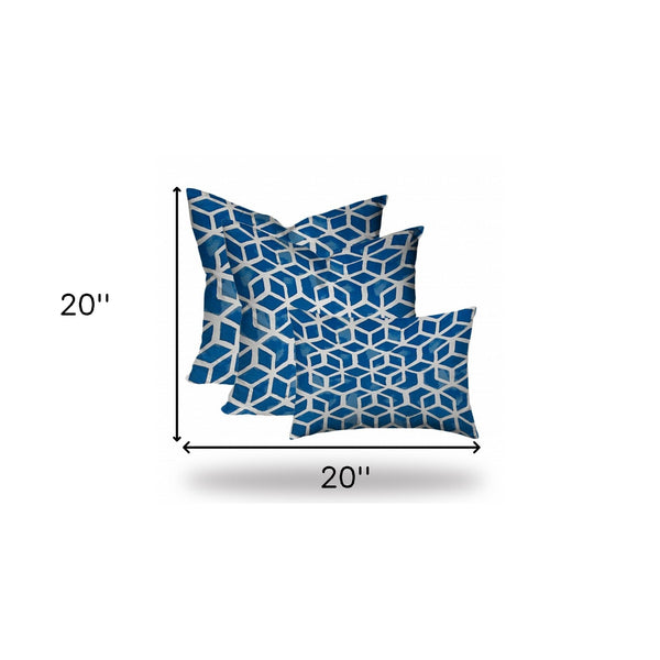 Homeroots Set Of Three 20" X 20" Blue And White Enveloped Geometric Throw Indoor Outdoor Pillow  100% Polyester 409941