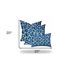 Homeroots Set Of Three 20" X 20" Blue And White Zippered Geometric Throw Indoor Outdoor Pillow Cover  100% Polyester 409942