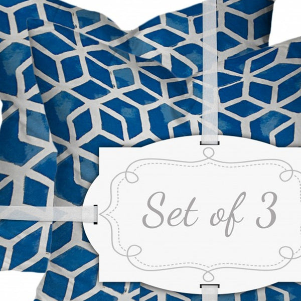 Homeroots Set Of Three 20" X 20" Blue And White Zippered Geometric Throw Indoor Outdoor Pillow Cover  100% Polyester 409942