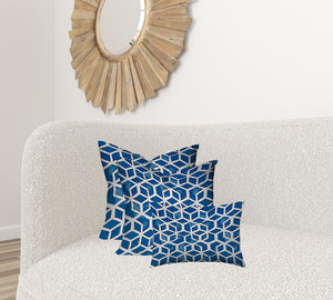 Homeroots Set Of Three 20" X 20" Blue And White Zippered Geometric Throw Indoor Outdoor Pillow  100% Polyester 409943
