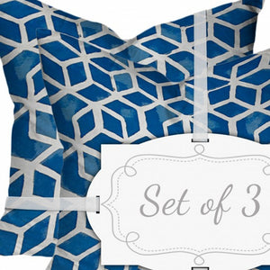 Homeroots Set Of Three 20" X 20" Blue And White Zippered Geometric Throw Indoor Outdoor Pillow  100% Polyester 409943