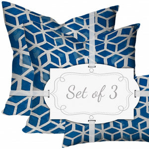 Homeroots Set Of Three 20" X 20" Blue And White Zippered Geometric Throw Indoor Outdoor Pillow  100% Polyester 409943