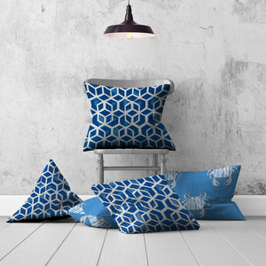Homeroots Set Of Three 20" X 20" Blue And White Blown Seam Geometric Throw Indoor Outdoor Pillow  100% Polyester 409944