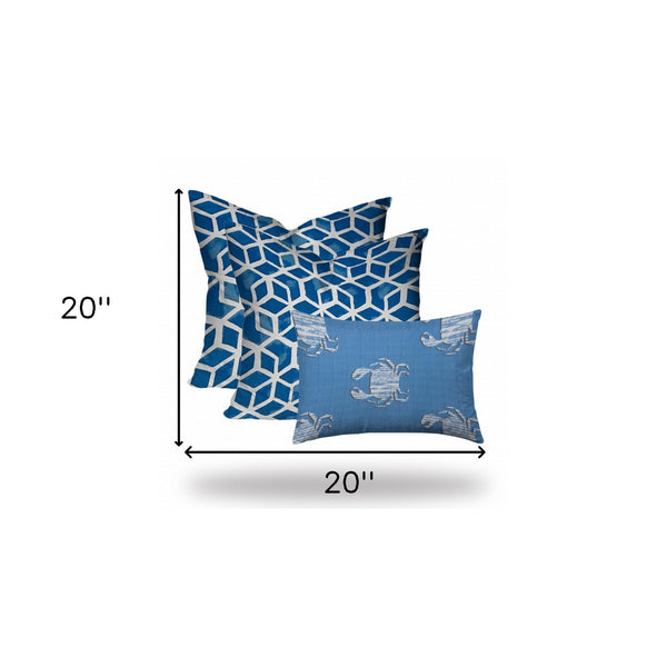 Homeroots Set Of Three 20" X 20" Blue And White Zippered Geometric Throw Indoor Outdoor Pillow Cover  100% Polyester 409947