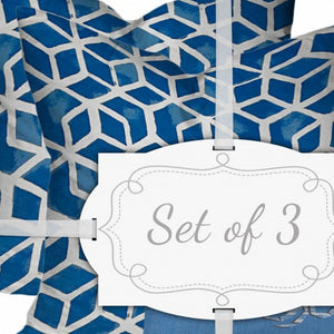 Homeroots Set Of Three 20" X 20" Blue And White Zippered Geometric Throw Indoor Outdoor Pillow Cover  100% Polyester 409947
