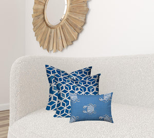 Homeroots Set Of Three 20" X 20" Blue And White Zippered Geometric Throw Indoor Outdoor Pillow  100% Polyester 409948