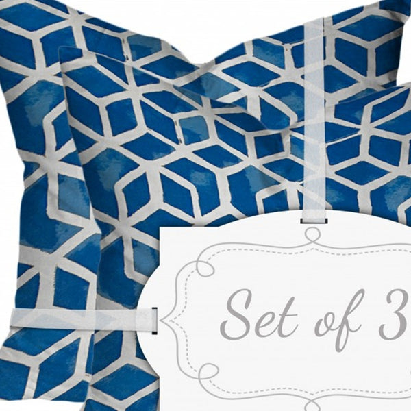Homeroots Set Of Three 20" X 20" Blue And White Zippered Geometric Throw Indoor Outdoor Pillow  100% Polyester 409948
