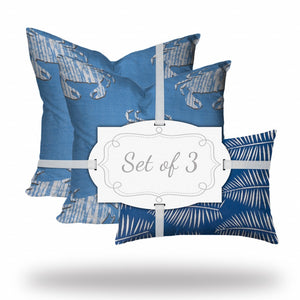 Homeroots Set Of Three 20" X 20" Blue And White Crab Enveloped Coastal Throw Indoor Outdoor Pillow Cover  100% Polyester 409955