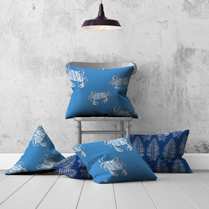 Homeroots Set Of Three 20" X 20" Blue And White Crab Enveloped Coastal Throw Indoor Outdoor Pillow Cover  100% Polyester 409955