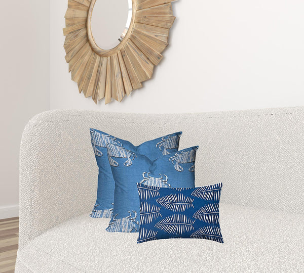 Homeroots Set Of Three 20" X 20" Blue And White Crab Zippered Coastal Throw Indoor Outdoor Pillow Cover  100% Polyester 409957