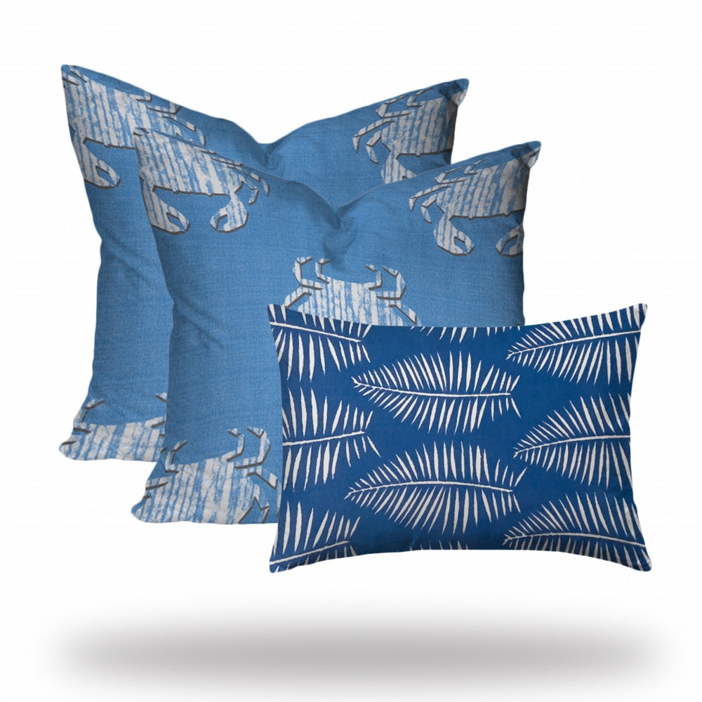Homeroots Set Of Three 20" X 20" Blue And White Crab Zippered Coastal Throw Indoor Outdoor Pillow  100% Polyester 409958