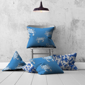 Homeroots Set Of Three 20" X 20" Blue And White Crab Enveloped Coastal Throw Indoor Outdoor Pillow  100% Polyester 409971