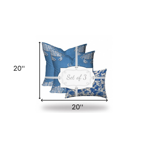 Homeroots Set Of Three 20" X 20" Blue And White Crab Enveloped Coastal Throw Indoor Outdoor Pillow  100% Polyester 409971