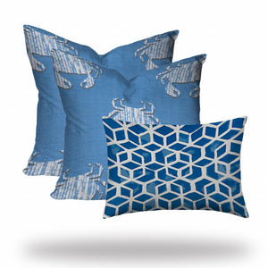 Homeroots Set Of Three 20" X 20" Blue And White Crab Enveloped Coastal Throw Indoor Outdoor Pillow  100% Polyester 409976