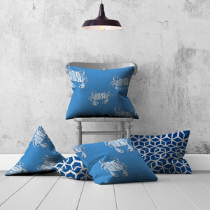 Homeroots Set Of Three 20" X 20" Blue And White Crab Enveloped Coastal Throw Indoor Outdoor Pillow  100% Polyester 409976