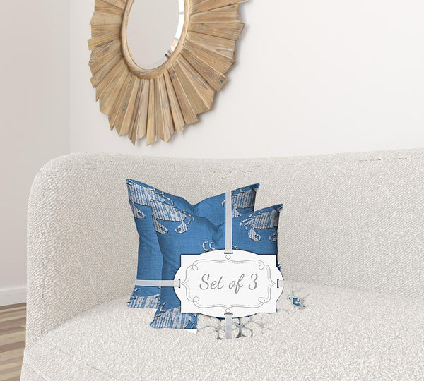 Homeroots Set Of Three 20" X 20" Blue And White Crab Enveloped Coastal Throw Indoor Outdoor Pillow  100% Polyester 409976