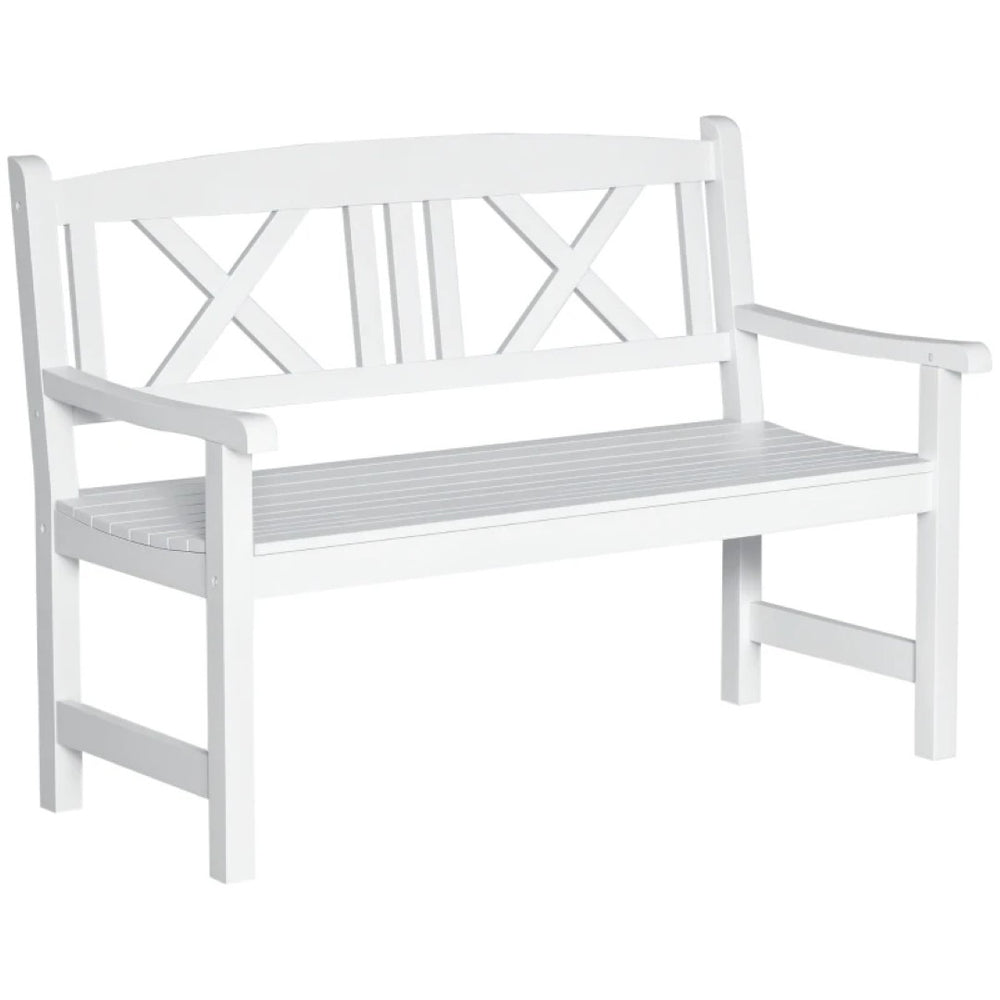 English Elm Nordic Solid Poplar Wood Outdoor Bench with X Back Slatted Seat for Two Adults T3971P444757