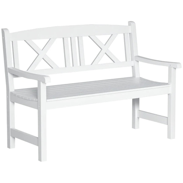 English Elm Nordic Solid Poplar Wood Outdoor Bench with X Back Slatted Seat for Two Adults T3971P444757
