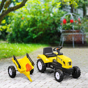 English Elm Aosom Kids Pedal Tractor with Rear Trailer Shovel Rake and Horn for Backyard Fun W2225P217065