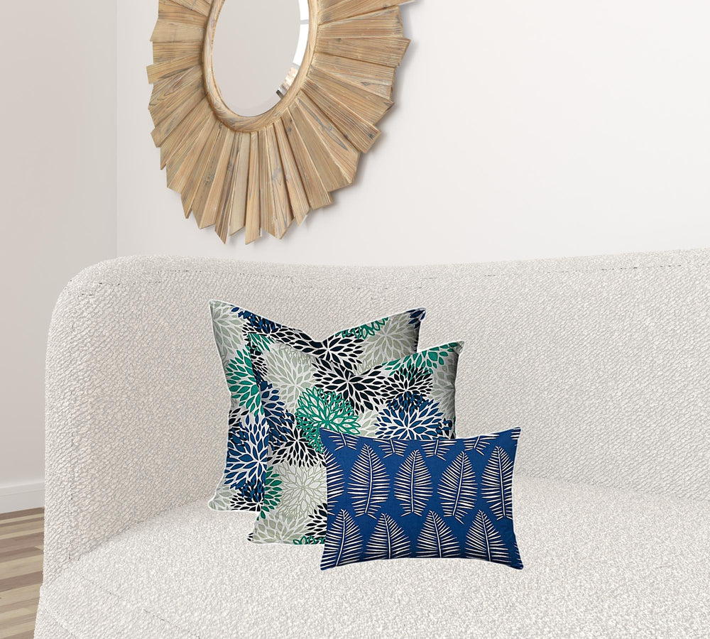 Homeroots Set Of Three 20" X 20" Blue And White Enveloped Floral Throw Indoor Outdoor Pillow Cover  100% Polyester 409990