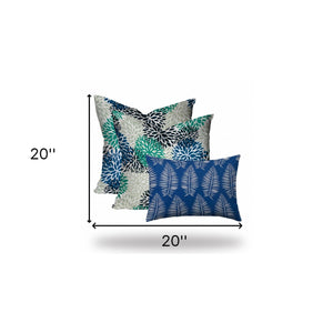 Homeroots Set Of Three 20" X 20" Blue And White Enveloped Floral Throw Indoor Outdoor Pillow  100% Polyester 409991