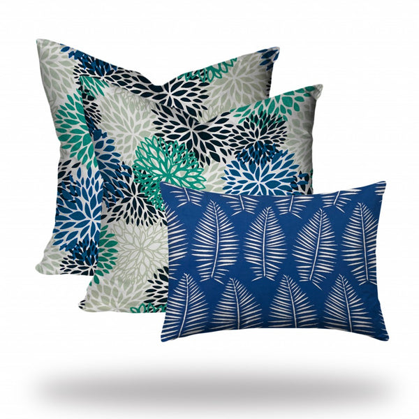 Homeroots Set Of Three 20" X 20" Blue And White Zippered Floral Throw Indoor Outdoor Pillow Cover  100% Polyester 409992