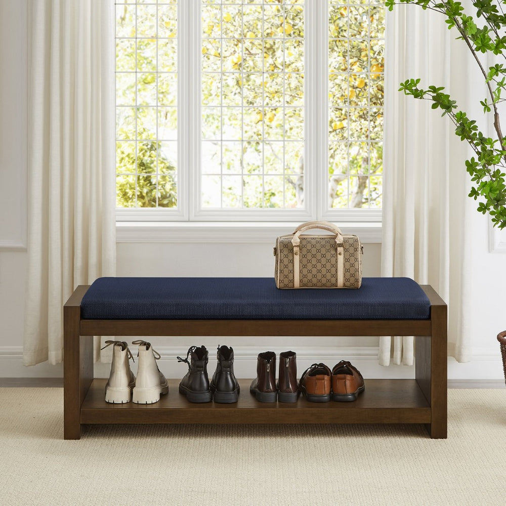 English Elm 47" Upholstered Storage Bench with Lower Shelf Padded Seat for Bedroom Entryway W2186P292101