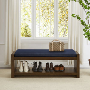 English Elm 47" Upholstered Storage Bench with Lower Shelf Padded Seat for Bedroom Entryway W2186P292101