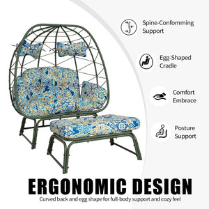 English Elm Double Wicker Egg Chair with Ottoman Bohemian Rattan Outdoor Lounge for Patio T5880P501486