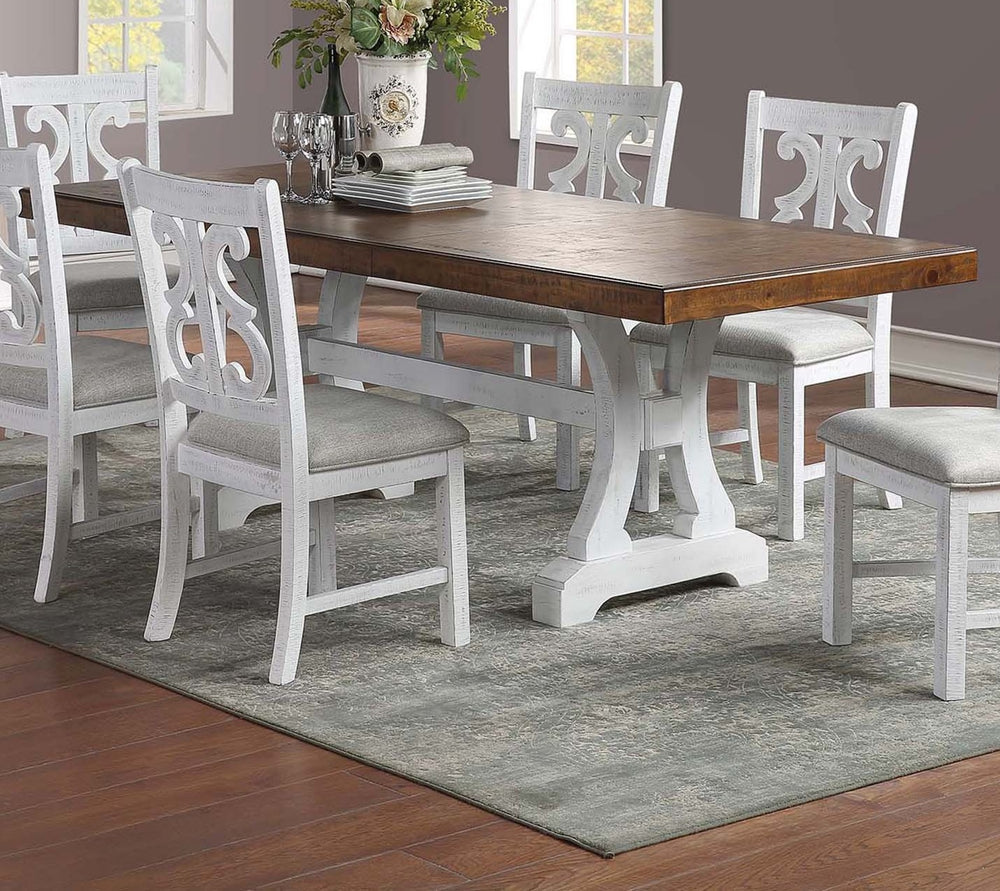 English Elm Formal Distressed Painted Wooden Rectangle Dining Table 68"+18" Leaf Classic Elegant 1pc Piece B011S01664