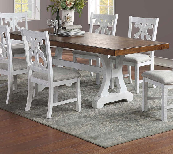 English Elm Formal Distressed Painted Wooden Rectangle Dining Table 68"+18" Leaf Classic Elegant 1pc Piece B011S01664