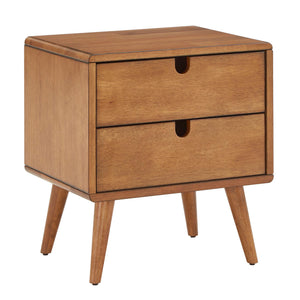 Camryn Mid-century Rubberwood Nightstand with Two Drawers for Bedroom
