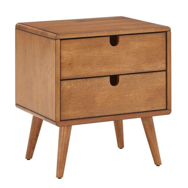 Camryn Mid-century Rubberwood Nightstand with Two Drawers for Bedroom