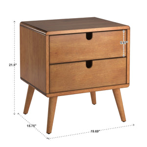 Camryn Mid-century Rubberwood Nightstand with Two Drawers for Bedroom