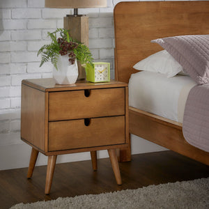 Camryn Mid-century Rubberwood Nightstand with Two Drawers for Bedroom